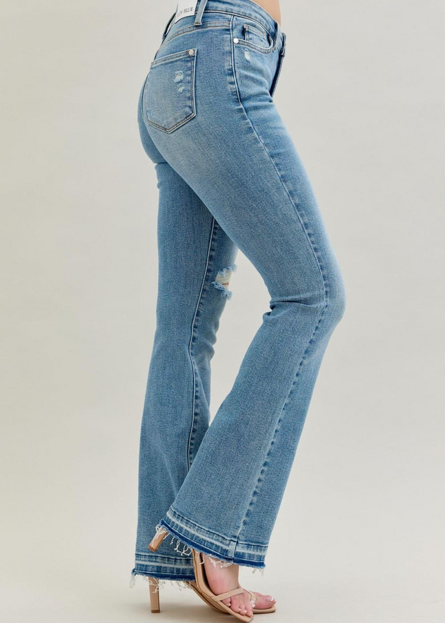 Judy Blue Mid Rise Destroy & Release Hem Bootcut Denim Jeans 88632