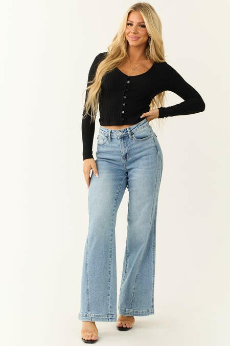 Judy Blue Medium Wash Side Panel Wide Leg Jeans | sleekdenim.com | Sleekdenim.com