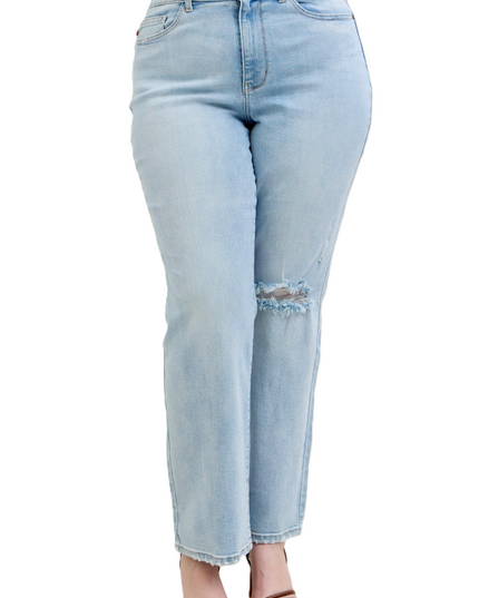 Judy Blue High Waist 90's Back Rip Straight Denim Jeans 82600 - Sleekdenim.com