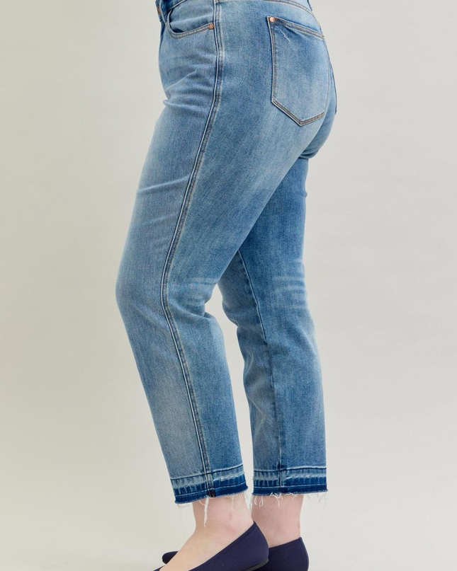 Judy Blue Mid Rise Rigid Magic Release Hem Boyfriend Denim Jeans 88818