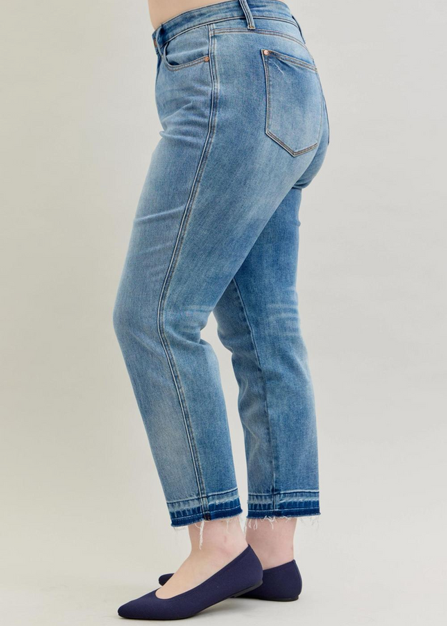Judy Blue Mid Rise Rigid Magic Release Hem Boyfriend Denim Jeans 88818