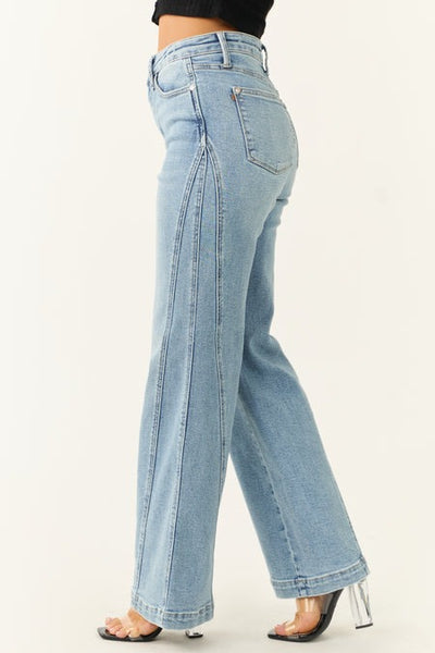 Judy Blue Medium Wash Side Panel Wide Leg Jeans | sleekdenim.com