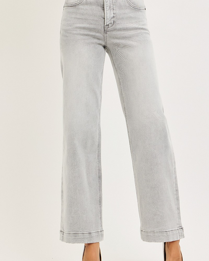 Risen Jules High Rise Wide Leg Jeans in Light Grey - Sleekdenim.com