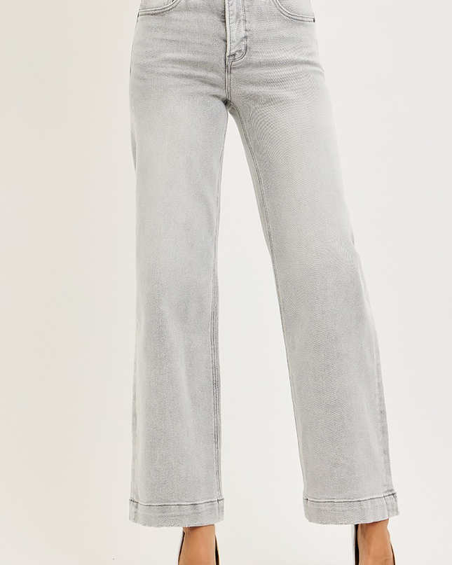 Risen Jules High Rise Wide Leg Jeans in Light Grey - Sleekdenim.com