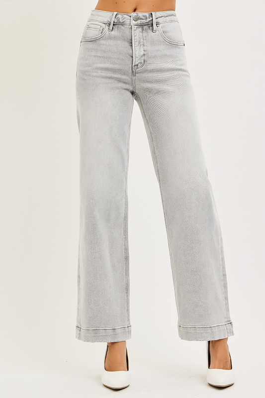 Risen Jules High Rise Wide Leg Jeans in Light Grey - Sleekdenim.com