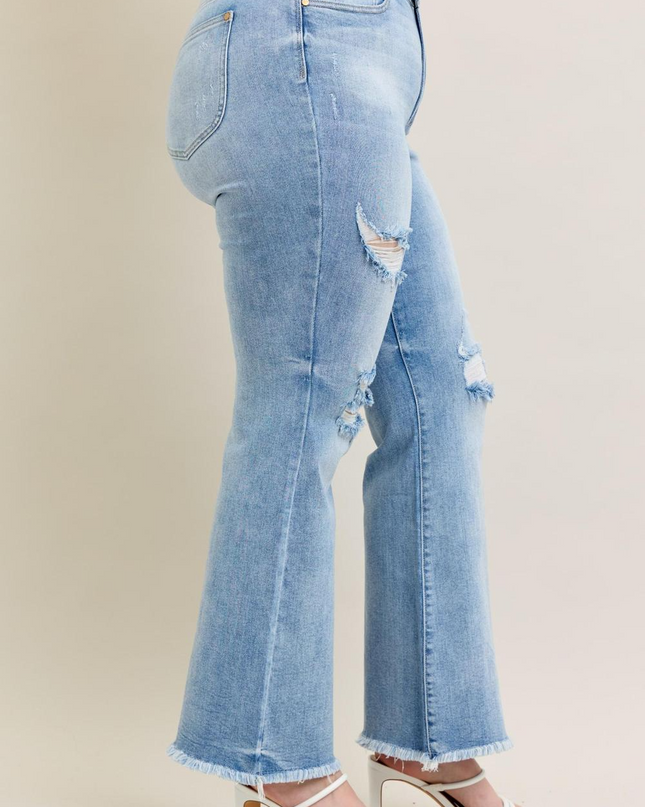 Judy Blue High Waist w/ Shield Pockets Flare Denim Jeans 82650 - Sleekdenim.com