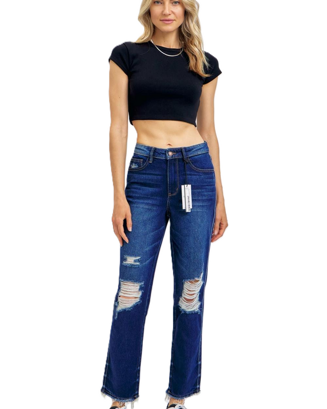 Judy Blue High Waist Rigid Magic Heavy Destroy Straight Jeans 88819