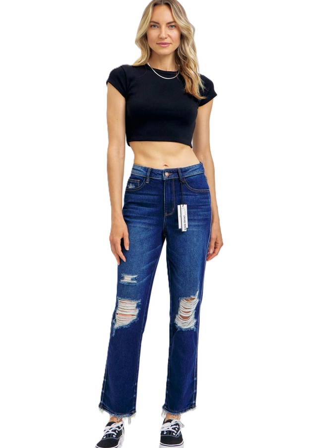 Judy Blue High Waist Rigid Magic Heavy Destroy Straight Jeans 88819