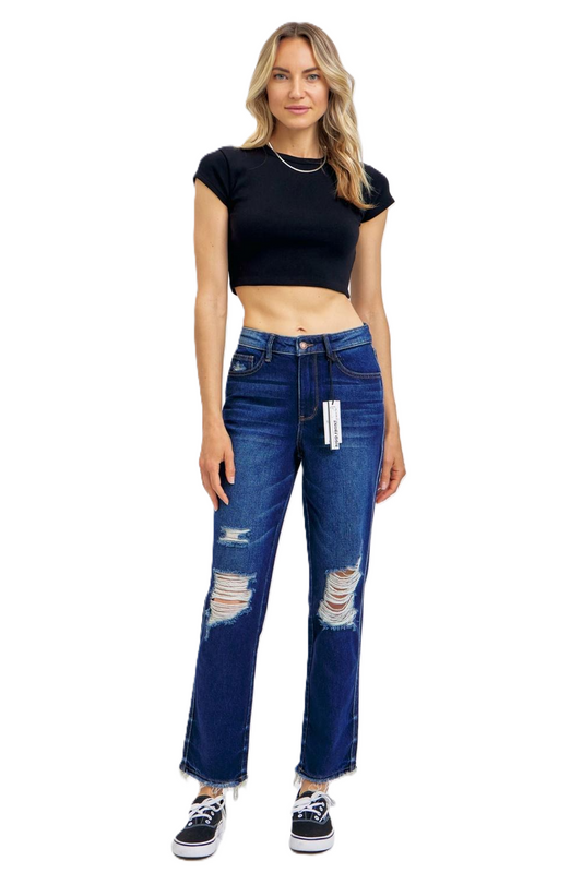 Judy Blue High Waist Rigid Magic Heavy Destroy Straight Jeans 88819