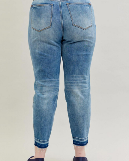 Judy Blue Mid Rise Rigid Magic Release Hem Boyfriend Denim Jeans 88818