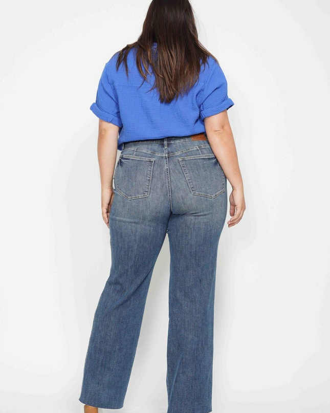 Judy Blue Mid Rise Tummy Control Straight Jeans 88870 - Sleekdenim.com