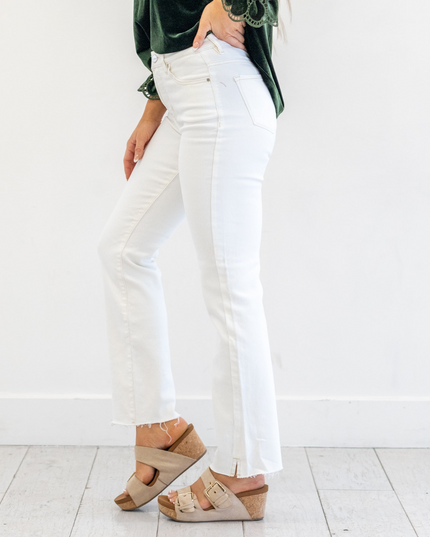 Spring in Step Tummy Control Top High Rise Raw Hem Straight Leg Regular & Plus Sizes - Sleekdenim.com