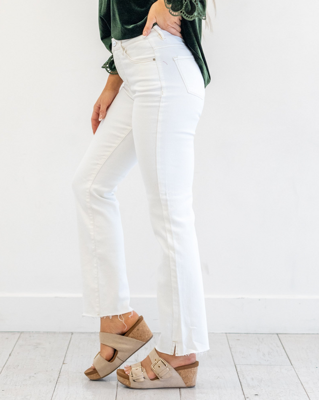 Spring in Step Tummy Control Top High Rise Raw Hem Straight Leg Regular & Plus Sizes - Sleekdenim.com