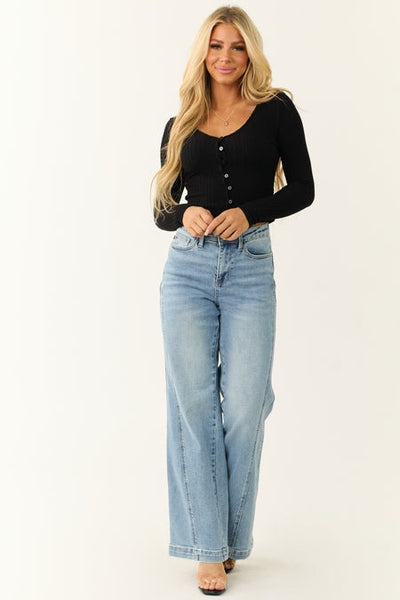 Judy Blue Medium Wash Side Panel Wide Leg Jeans | sleekdenim.com