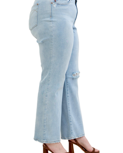 Judy Blue High Waist 90's Back Rip Straight Denim Jeans 82600 - Sleekdenim.com