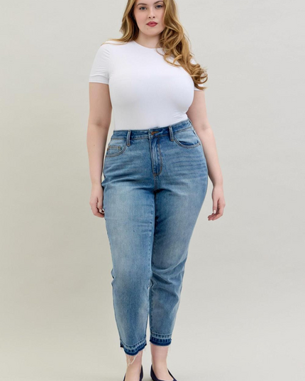 Judy Blue Mid Rise Rigid Magic Release Hem Boyfriend Denim Jeans 88818