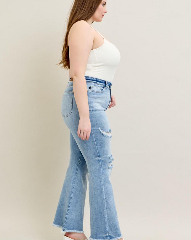 Judy Blue High Waist w/ Shield Pockets Flare Denim Jeans 82650 - Sleekdenim.com