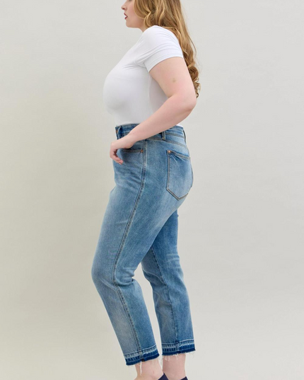 Judy Blue Mid Rise Rigid Magic Release Hem Boyfriend Denim Jeans 88818