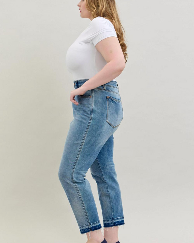 Judy Blue Mid Rise Rigid Magic Release Hem Boyfriend Denim Jeans 88818