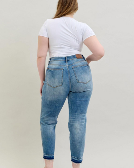 Judy Blue Mid Rise Rigid Magic Release Hem Boyfriend Denim Jeans 88818