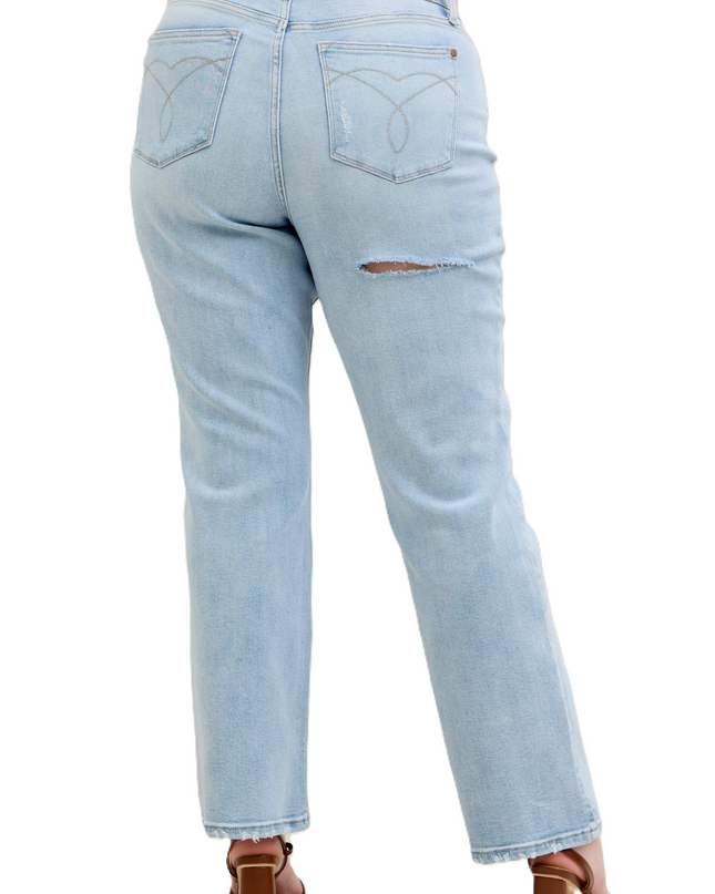 Judy Blue High Waist 90's Back Rip Straight Denim Jeans 82600 - Sleekdenim.com