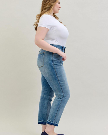 Judy Blue Mid Rise Rigid Magic Release Hem Boyfriend Denim Jeans 88818
