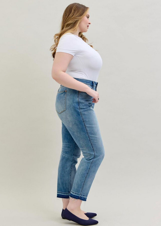 Judy Blue Mid Rise Rigid Magic Release Hem Boyfriend Denim Jeans 88818