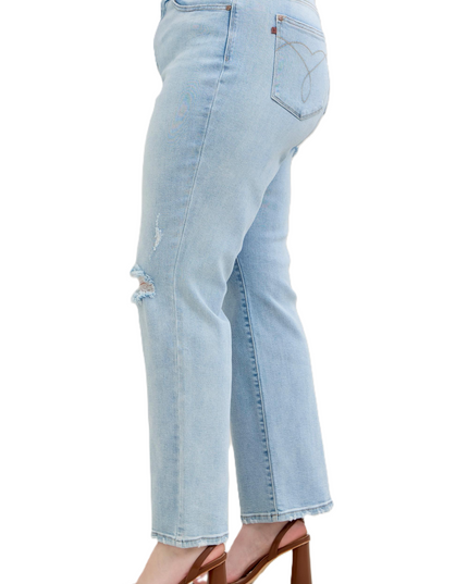 Judy Blue High Waist 90's Back Rip Straight Denim Jeans 82600 - Sleekdenim.com