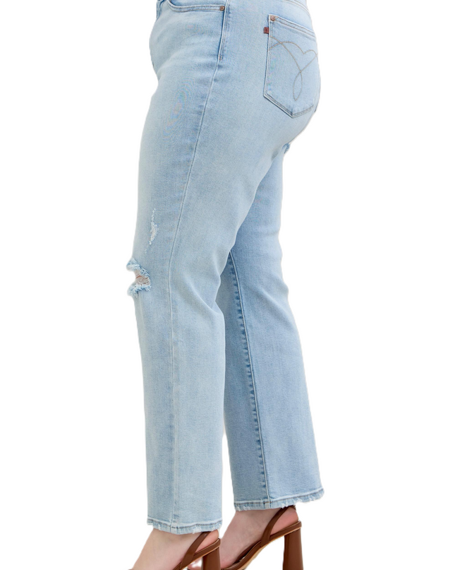 Judy Blue High Waist 90's Back Rip Straight Denim Jeans 82600 - Sleekdenim.com