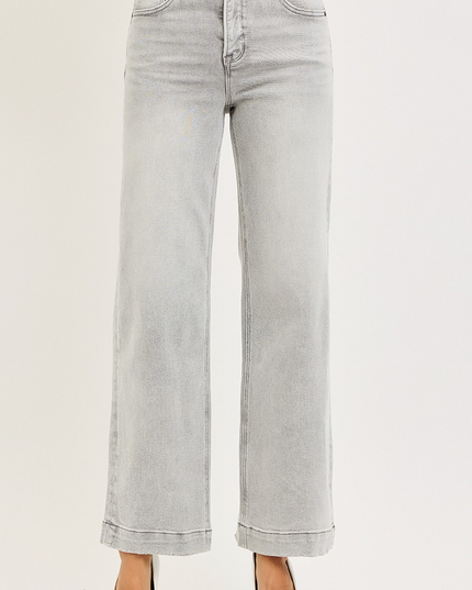 Risen Jules High Rise Wide Leg Jeans in Light Grey - Sleekdenim.com