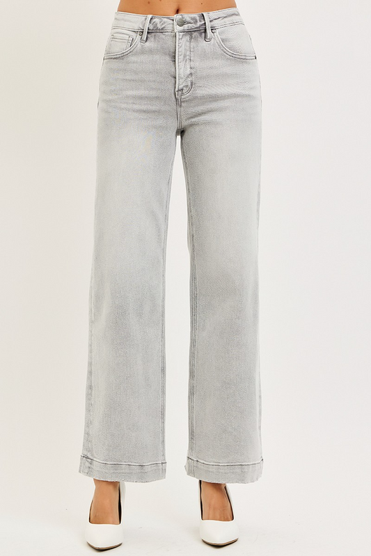 Risen Jules High Rise Wide Leg Jeans in Light Grey - Sleekdenim.com