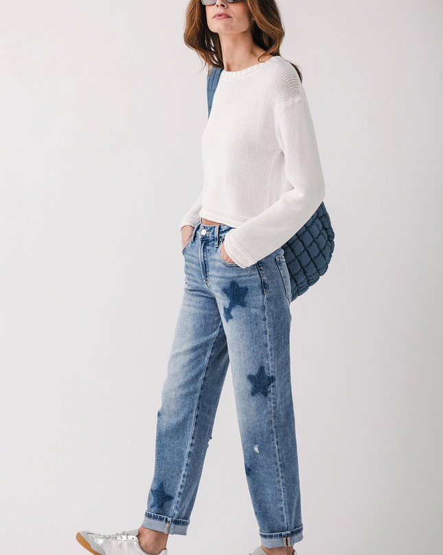 Risen Celeste Mid Rise Star Shadow Boyfriend Jeans - PGA21091