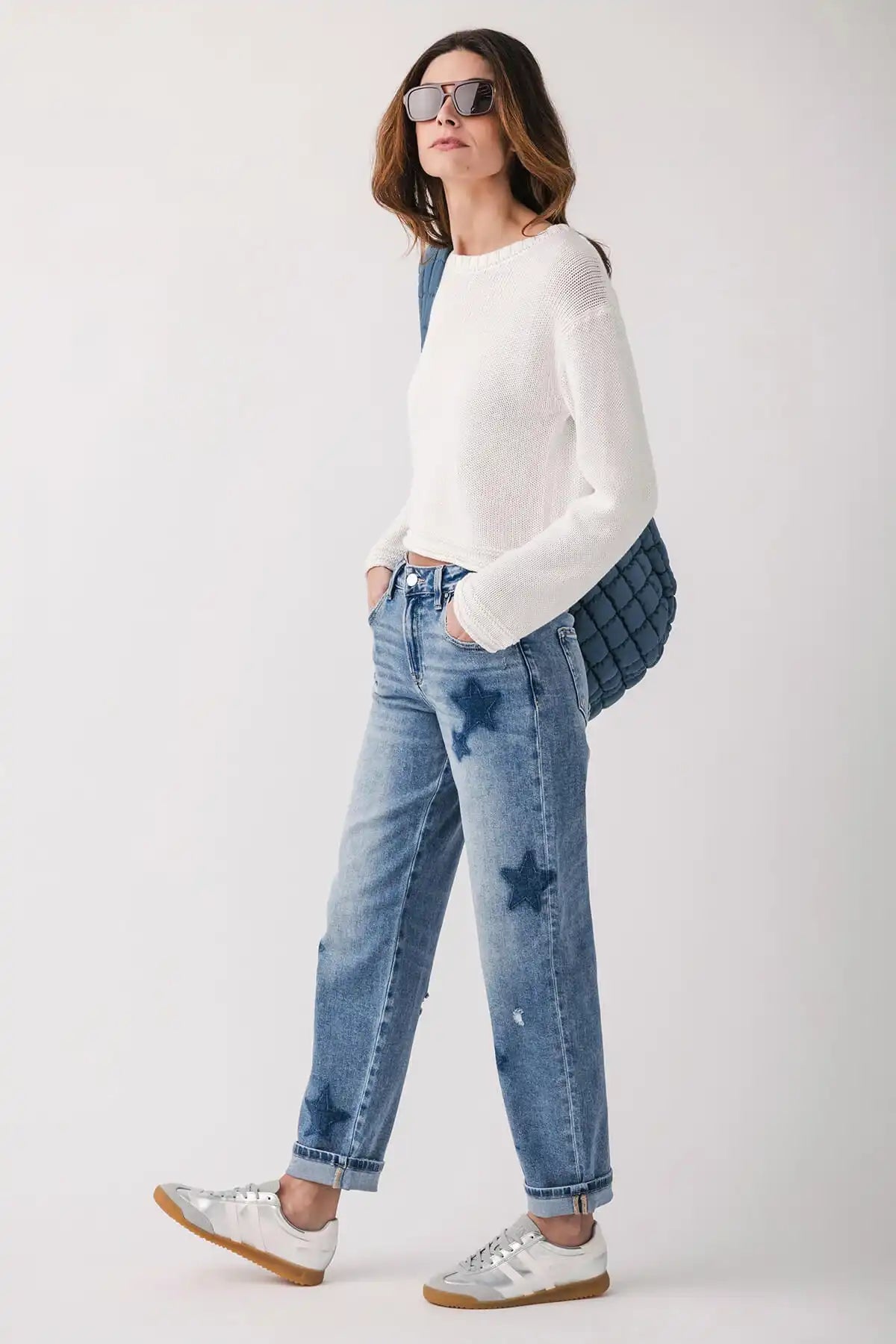 Risen Celeste Mid Rise Star Shadow Boyfriend Jeans - PGA21091 - Sleekdenim.com