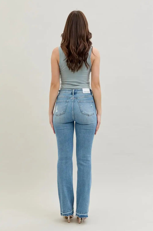 Judy Blue Mid Rise Destroy & Release Hem Bootcut Denim Jeans 88632 - Sleekdenim.com