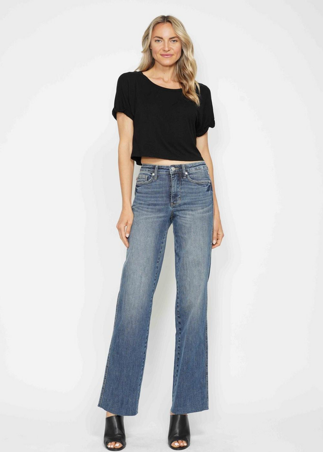 Judy Blue Mid Rise Tummy Control Straight Jeans 88870 - Sleekdenim.com