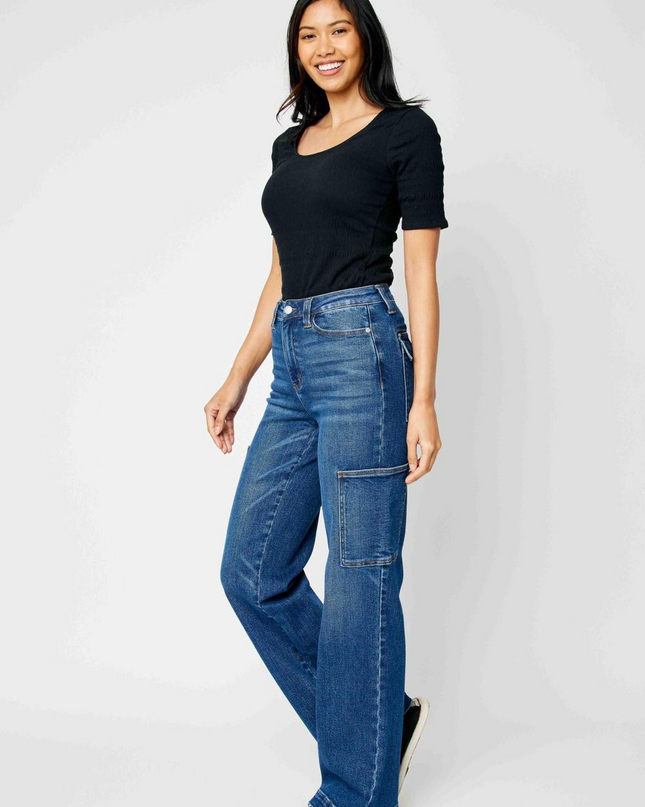 Judy Blue High Waist Cargo Wide Leg Denim Jeans 88725 - Sleekdenim.com