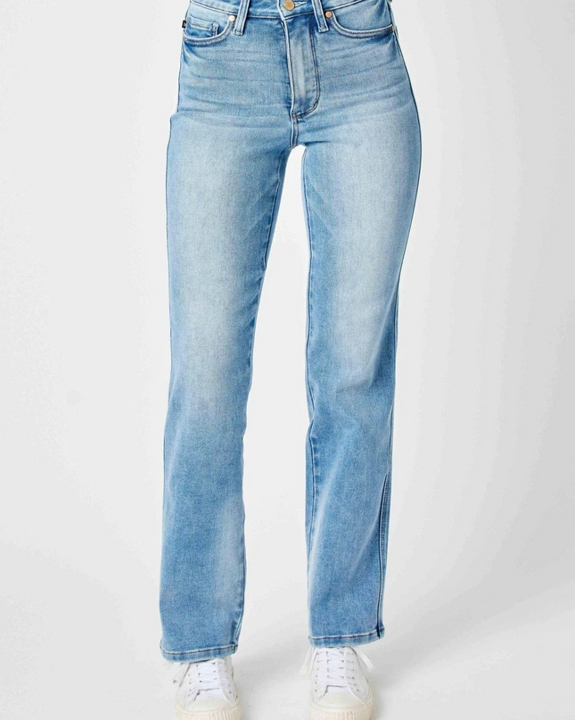 Judy Blue High Waist Tummy Control Contrast Wash Straight Denim Jeans 88794 - Sleekdenim.com