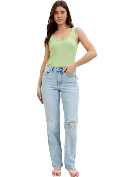 Judy Blue High Waist 90's Back Rip Straight Denim Jeans 82600 - Sleekdenim.com