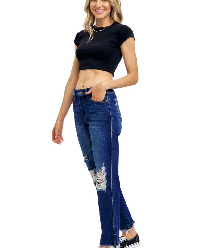 Judy Blue High Waist Rigid Magic Heavy Destroy Straight Jeans 88819