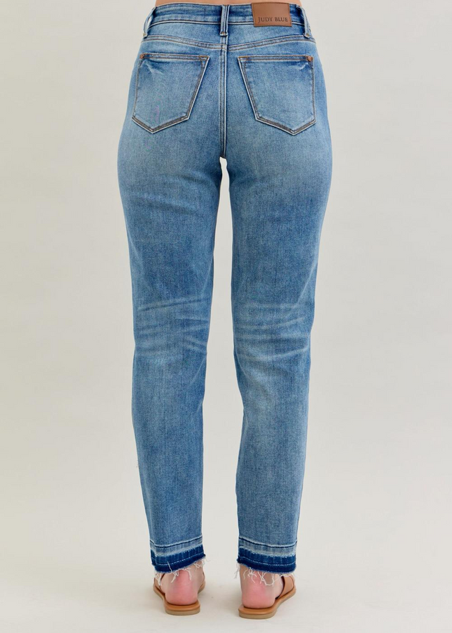 Judy Blue Mid Rise Rigid Magic Release Hem Boyfriend Denim Jeans 88818