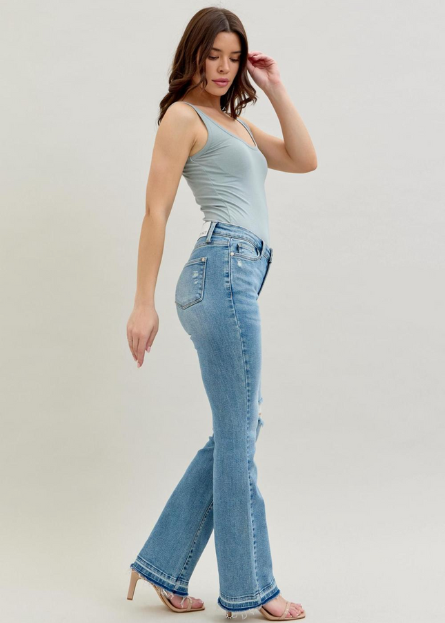 Judy Blue Mid Rise Destroy & Release Hem Bootcut Denim Jeans 88632