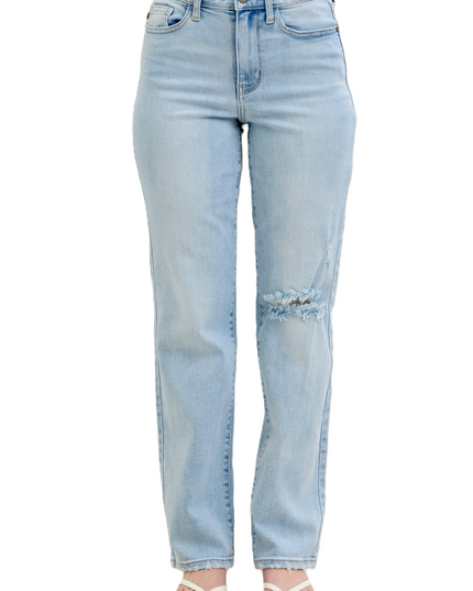 Judy Blue High Waist 90's Back Rip Straight Denim Jeans 82600 - Sleekdenim.com