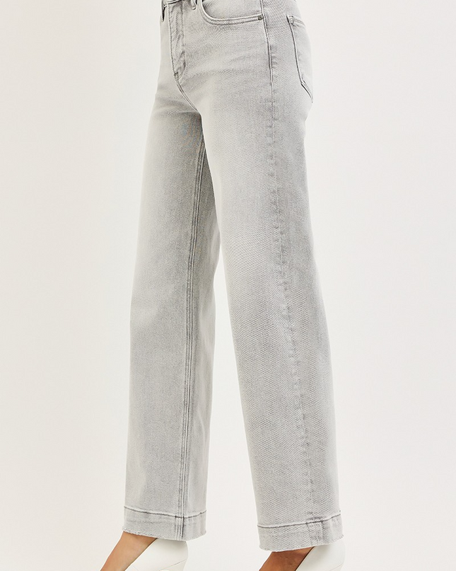 Risen Jules High Rise Wide Leg Jeans in Light Grey - Sleekdenim.com