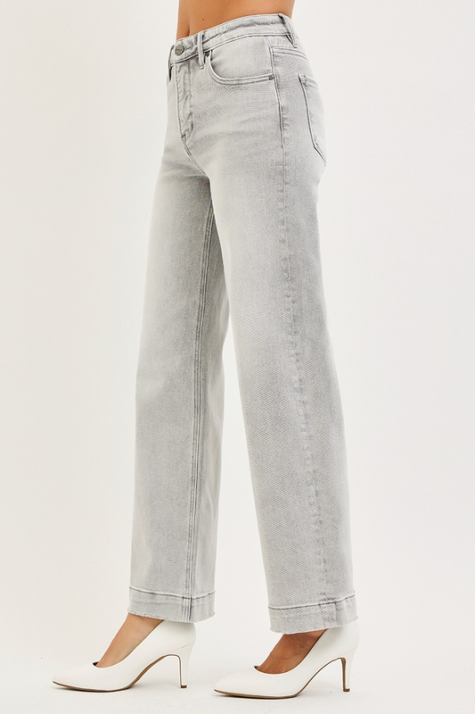 Risen Jules High Rise Wide Leg Jeans in Light Grey - Sleekdenim.com