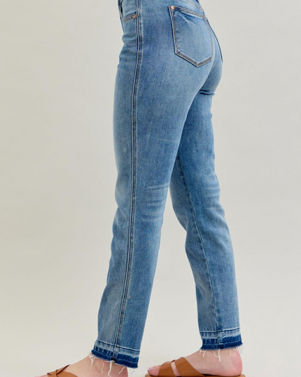 Judy Blue Mid Rise Rigid Magic Release Hem Boyfriend Denim Jeans 88818