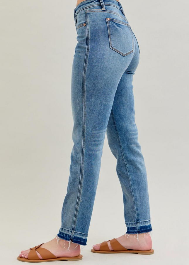 Judy Blue Mid Rise Rigid Magic Release Hem Boyfriend Denim Jeans 88818