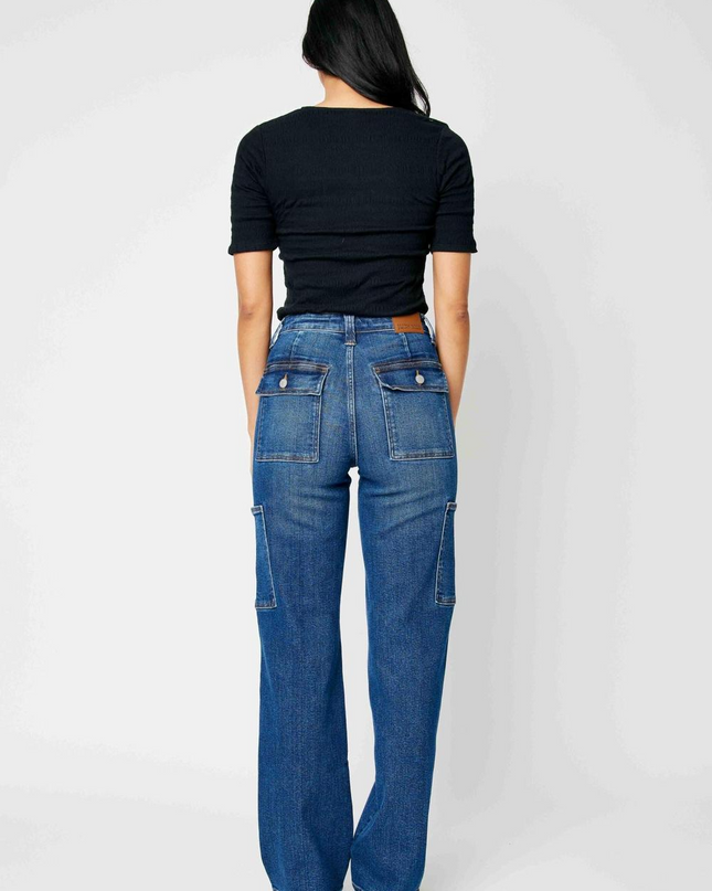 Judy Blue High Waist Cargo Wide Leg Denim Jeans 88725 - Sleekdenim.com