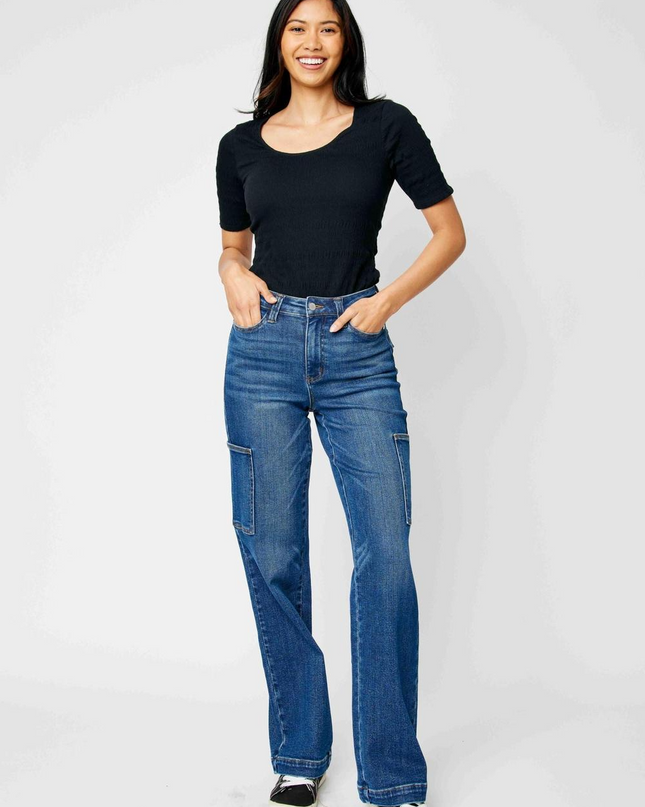 Judy Blue High Waist Cargo Wide Leg Denim Jeans 88725 - Sleekdenim.com