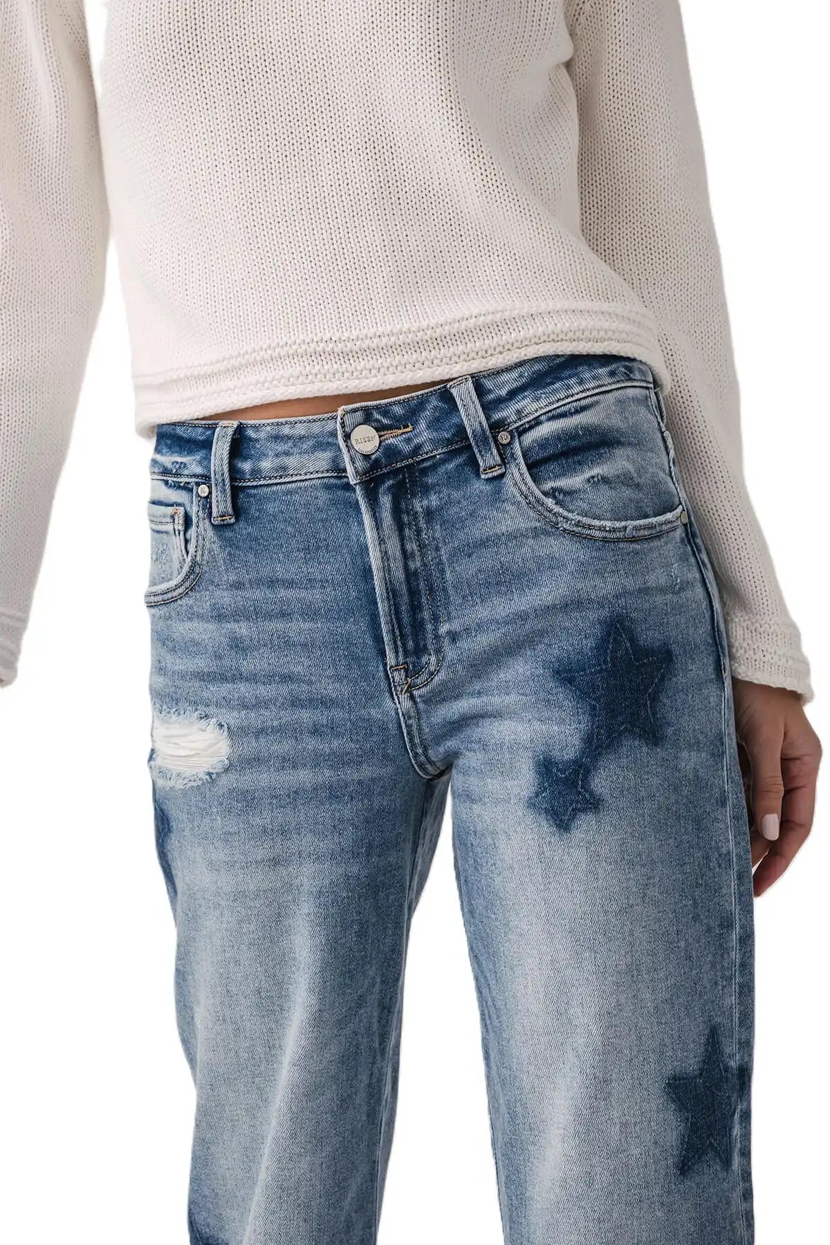 Risen Celeste Mid Rise Star Shadow Boyfriend Jeans - PGA21091 - Sleekdenim.com