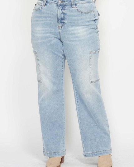 Judy Blue High Waist Straight Leg Cargo Jeans 88924 - Sleekdenim.com